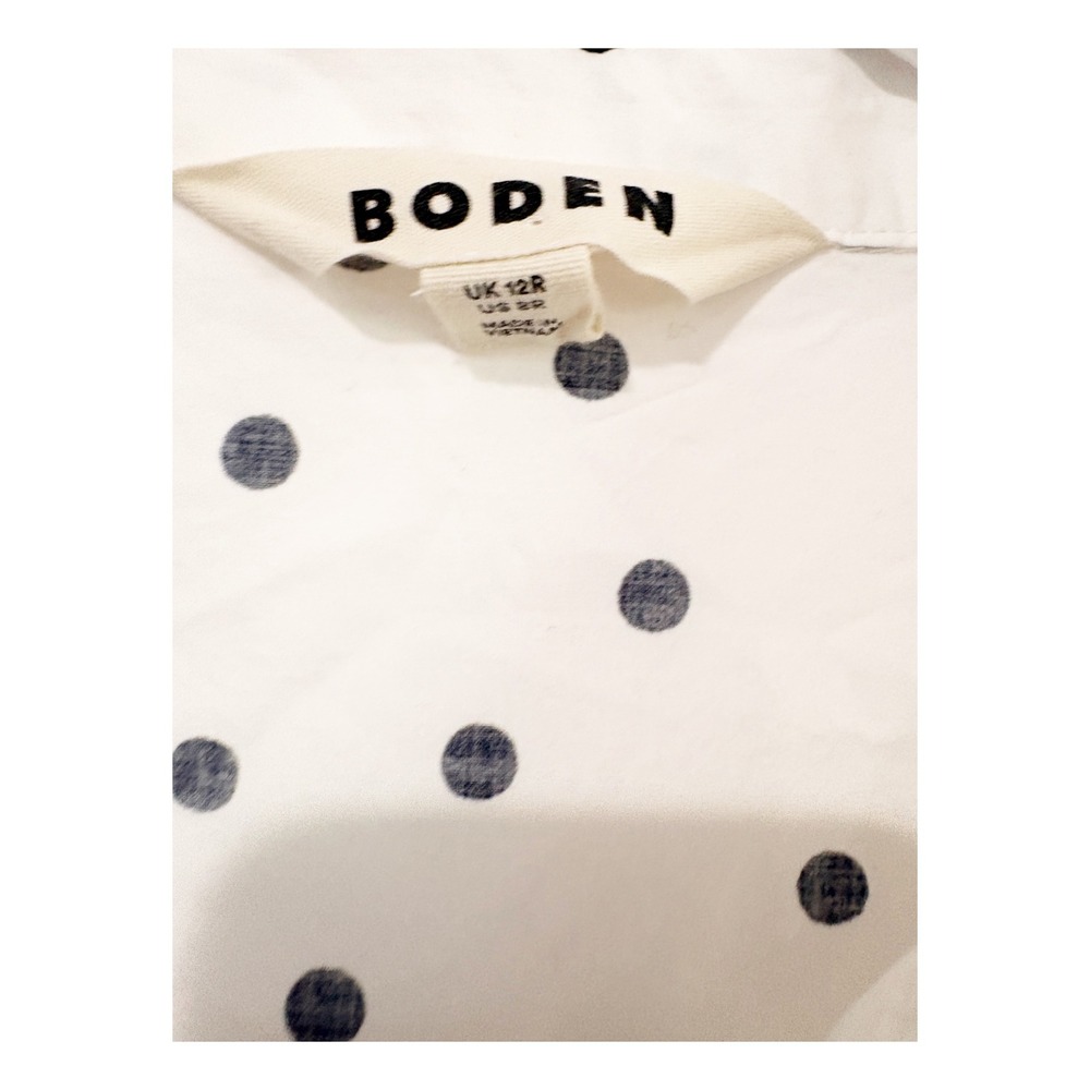 Boden Womens Polka Dot Button Down Shirt White Navy Blue Long Sleeve Size 8R - Picture 2 of 4